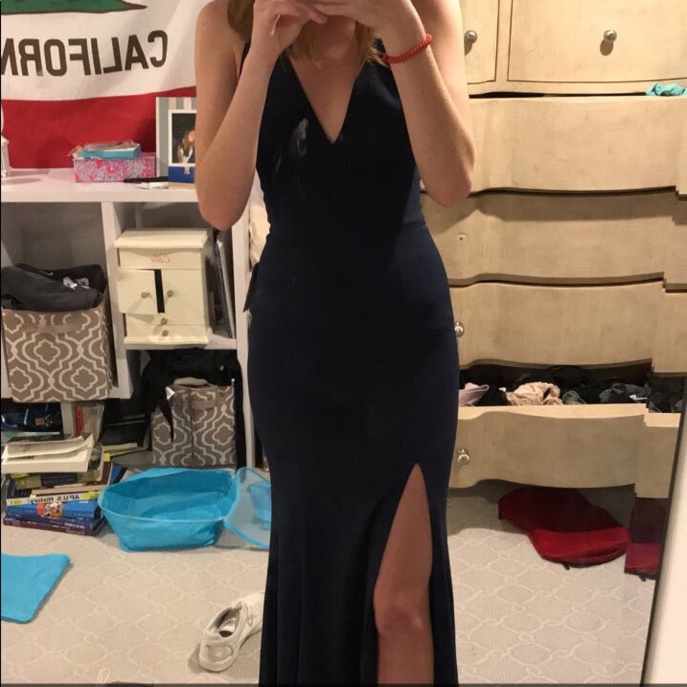 Long navy blue dress with slit!